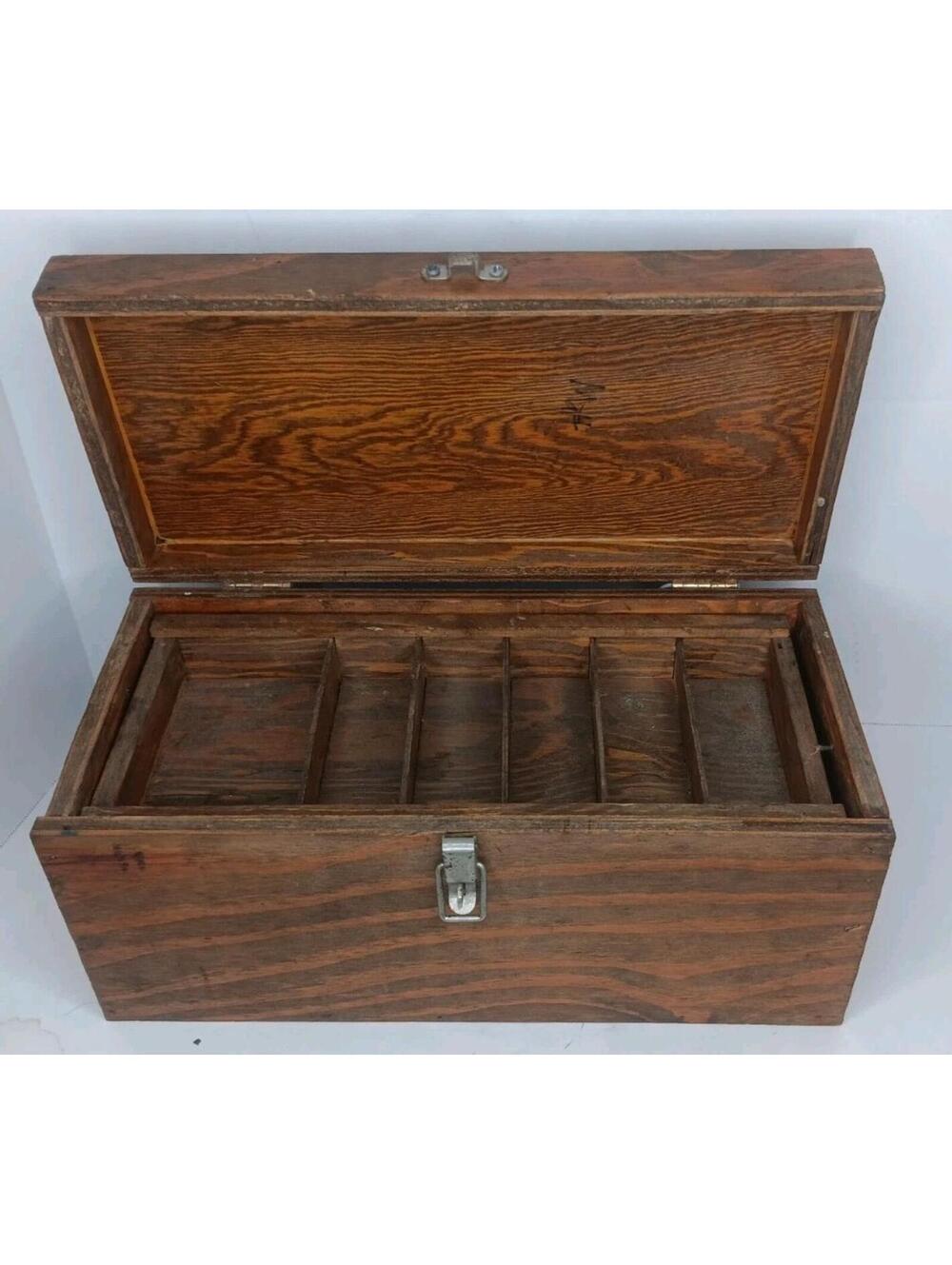 VTG Wooden Box W/divided Shelf Shoeshine Tackle Storage Tools Trinket *Repaired*